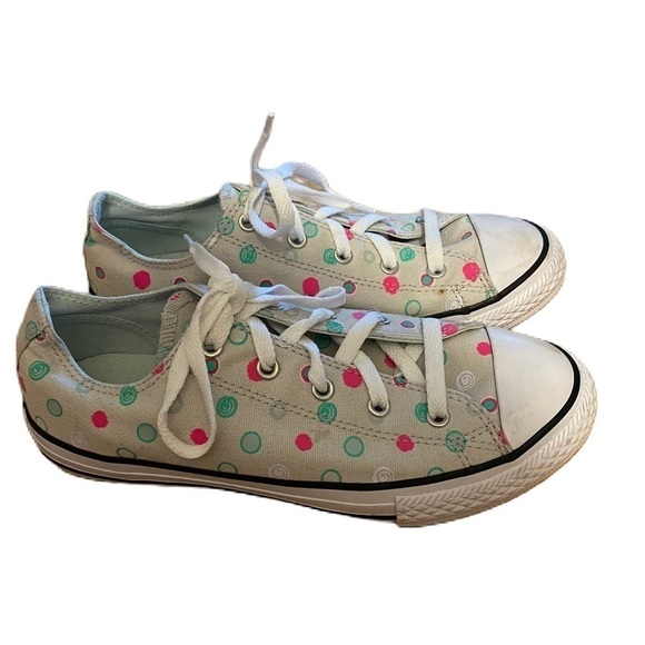 Converse Polka Dot Sneakers Sz 4 Pink Teal Gray Kids Girls - Picture 1 of 10